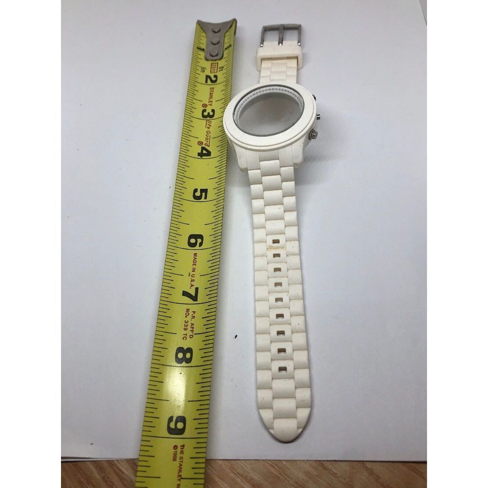 Michael Kors Watch Case And Full Band 22mm Clasp Use For Parts Rubber White J187